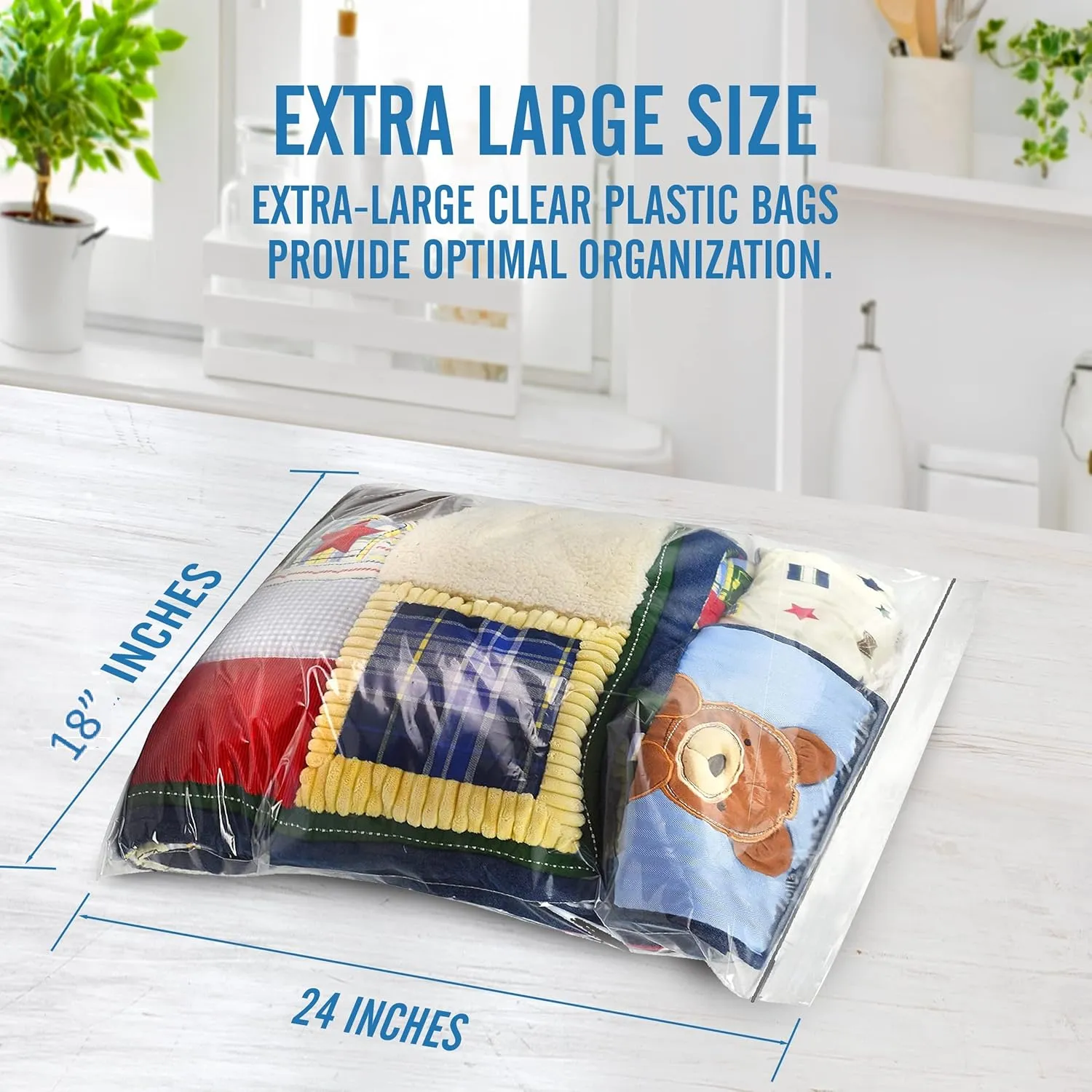 [ 15 COUNT ] Extra Large HEAVY DUTY 5 GALLON Big bags - Zipper Top - 4 MILL THICK Clear Food Storage Plastic Bags - 18" x 24" - Reclosable Zip Jumbo Bags for Moving, Traveling, Clothing, Bedding,