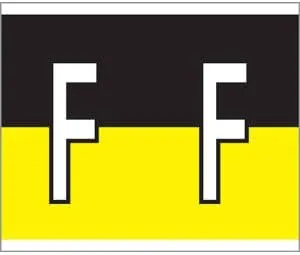 1-1/2" H x 1-1/4" W Yellow/Black Kardex PSF-139 Compatible 1-1/4" Alpha Labels 'F' (500/Roll) - TBBS-139-F