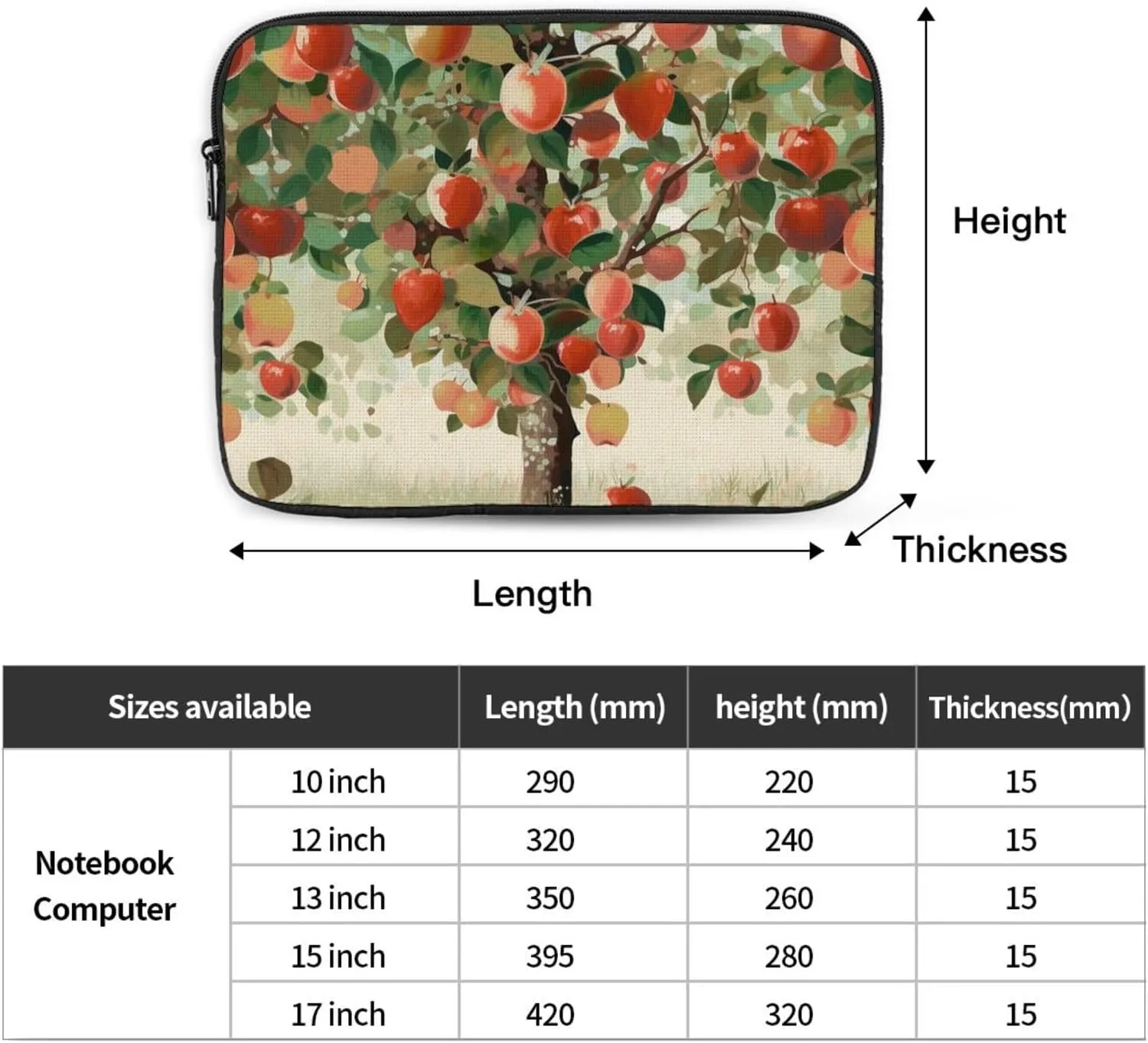10 Inch Laptop Sleeve Bag Waterproof Shockproof Laptop Case Bag Fruit Under The Tree Computer Skin Bags Lightweight Tablet Carrying Case
