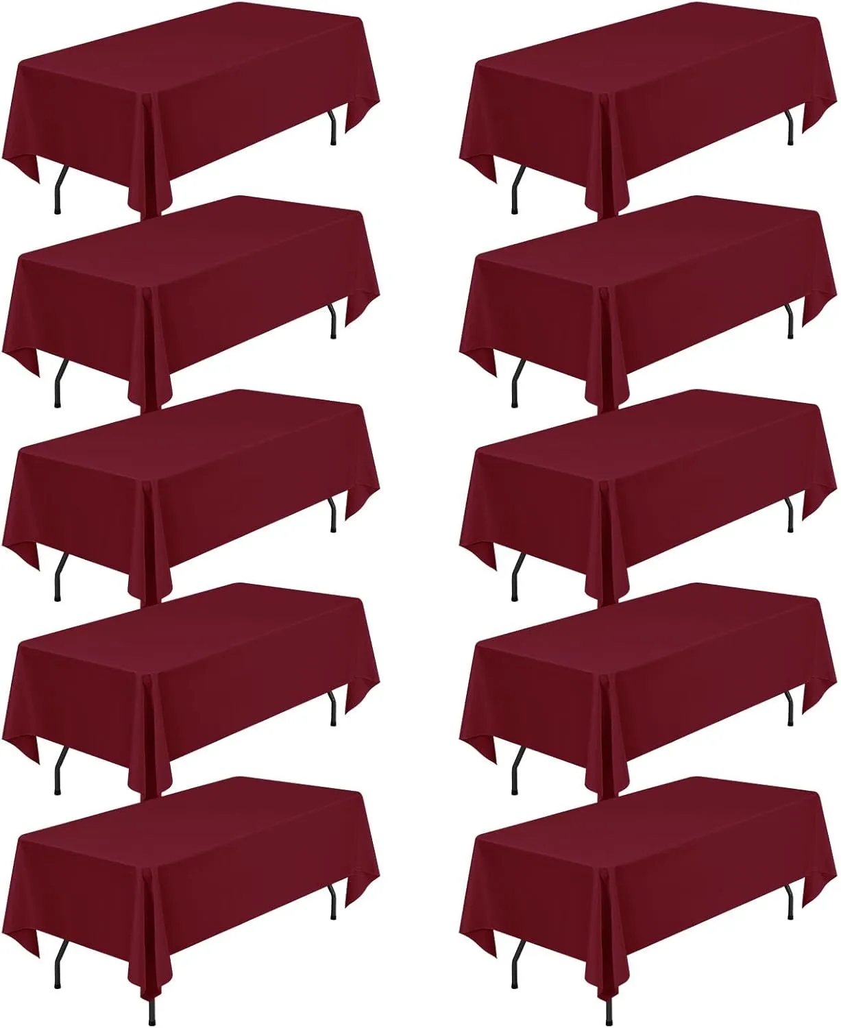 10 Pack 60 x 126 Inch Rectangle Tablecloth, Burgundy Tablecloth for 8 Feet Rectangle Tables, Stain and Wrinkle Resistant Washable Fabric Table Cloth for Wedding Dining Table Buffet Parties Camping