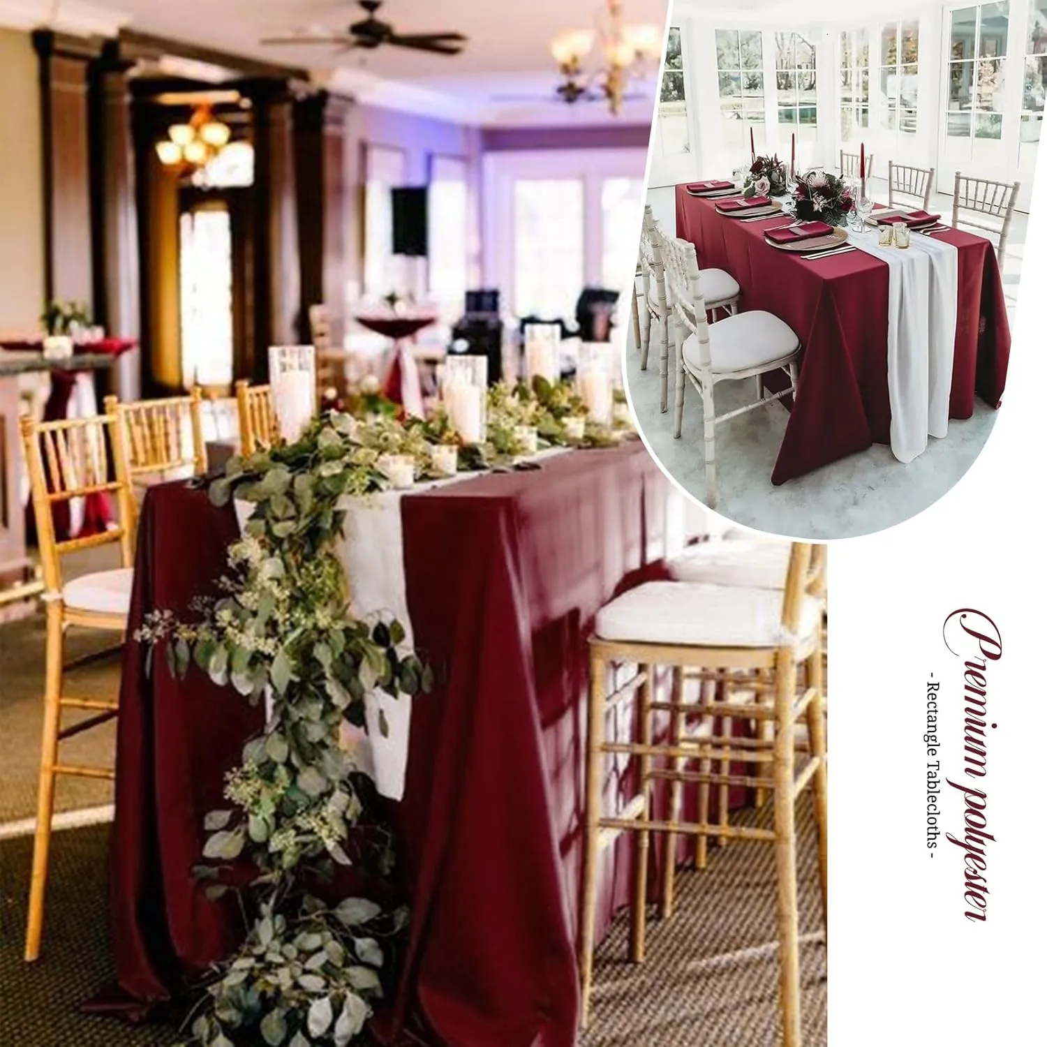 10 Pack 60 x 126 Inch Rectangle Tablecloth, Burgundy Tablecloth for 8 Feet Rectangle Tables, Stain and Wrinkle Resistant Washable Fabric Table Cloth for Wedding Dining Table Buffet Parties Camping