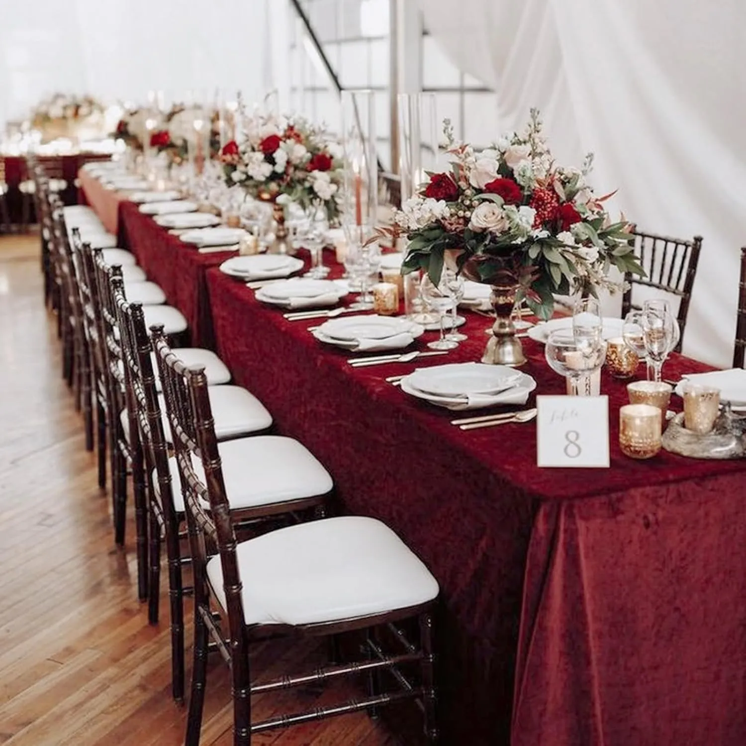 10 Pack 60 x 126 Inch Rectangle Tablecloth, Burgundy Tablecloth for 8 Feet Rectangle Tables, Stain and Wrinkle Resistant Washable Fabric Table Cloth for Wedding Dining Table Buffet Parties Camping