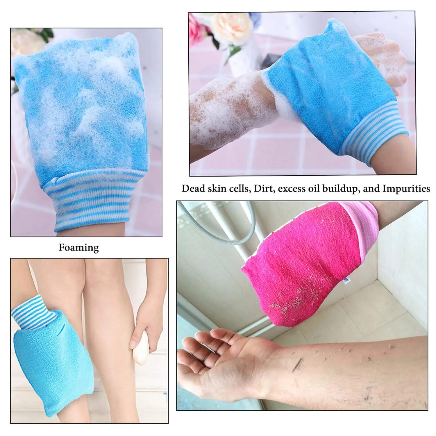 10 PACK Exfoliating Bath Gloves for Men Women Exfoliator Scrub Towel Removing Dead Skin Hammam Shower Mitt - PINK
