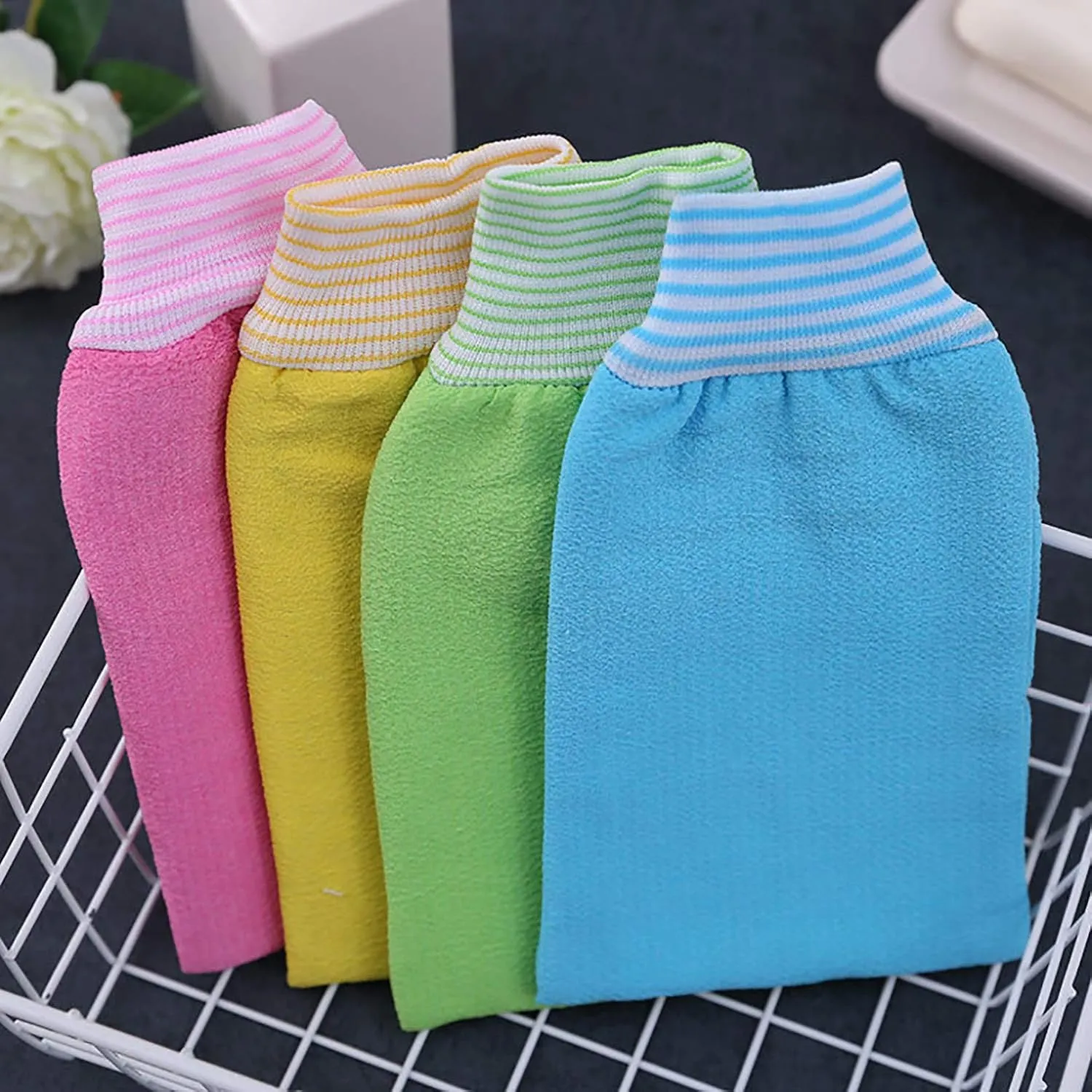 10 PACK Exfoliating Bath Gloves for Men Women Exfoliator Scrub Towel Removing Dead Skin Hammam Shower Mitt - PINK