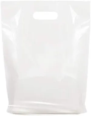 100 Pack 9" x 12" with 1.25 mil Thick White Merchandise Plastic Glossy Retail Bags - Die Cut Handles - Ideal for Shopping, Party Favors, Birthdays - Color White - Recyclable