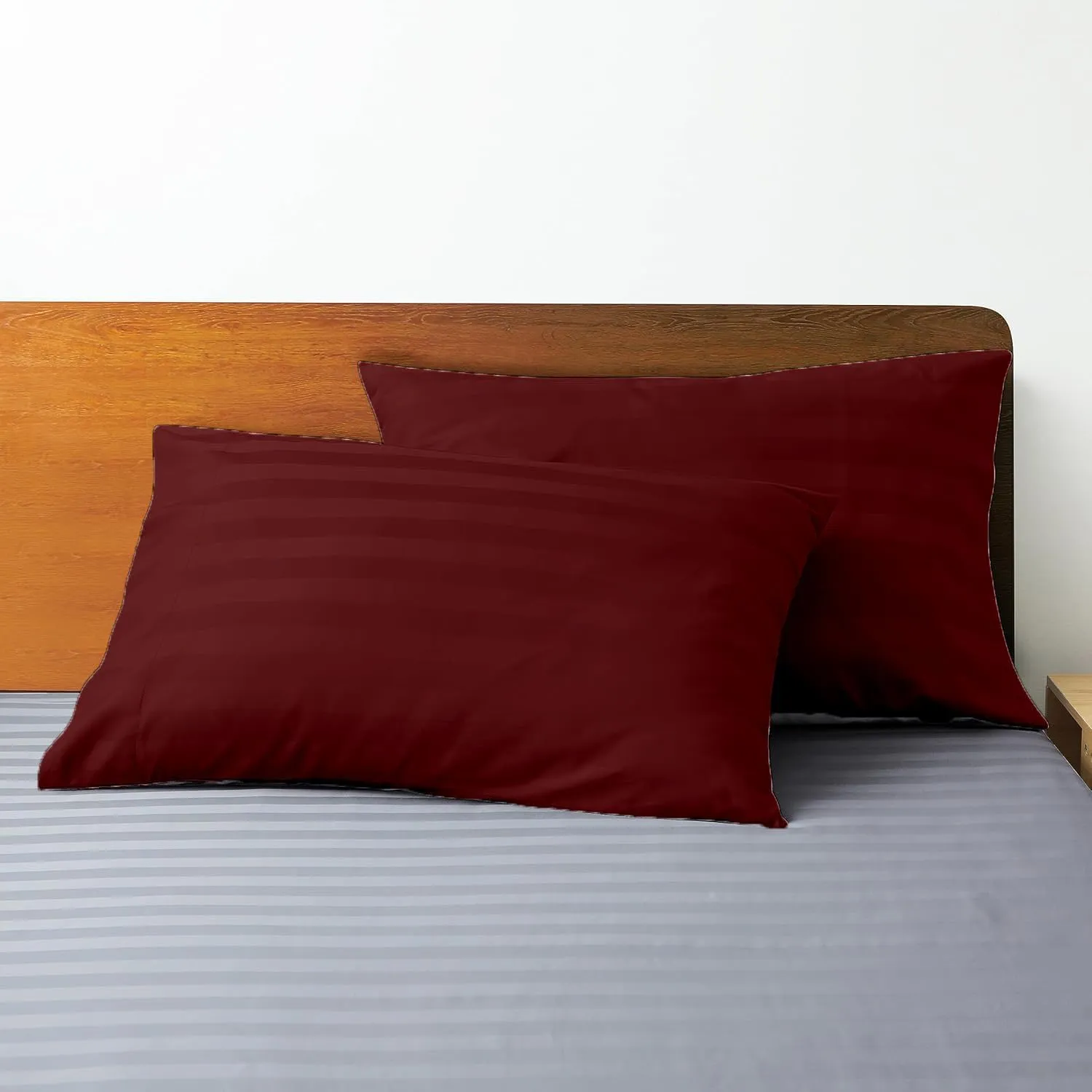 100% Pima Cotton Pillow Cases Set of 2, Standard Size 500 Thread Count Cooling & Soft Pillowcases, Pillow Covers with Envelope Closure, 20x26 Inches, Burgundy Stripe