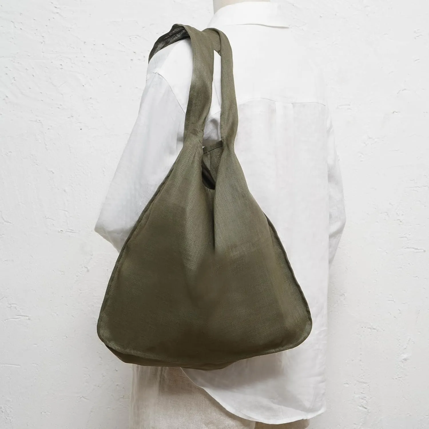 100% Pure Linen Reusable Grocery Bags Shoulder Shopping Bags with Handles, Foldable Grocery Tote Bags