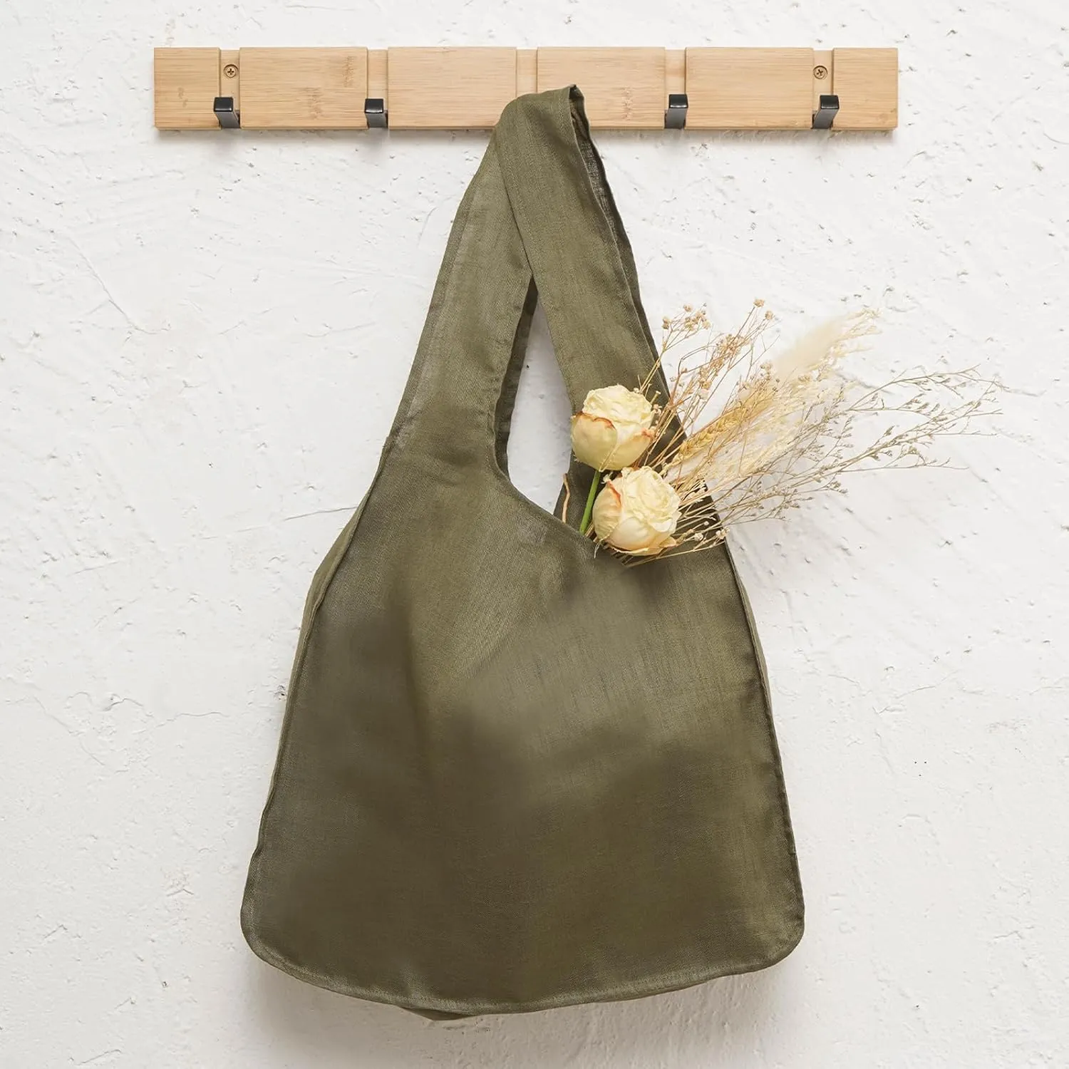 100% Pure Linen Reusable Grocery Bags Shoulder Shopping Bags with Handles, Foldable Grocery Tote Bags