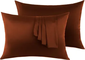 100% Silk Pillow Cases 2 Pack, Mulberry Silk Pillowcase for Hair and Skin with Hidden Zipper, Soft Breathable Smooth Cooling Silk Pillowcase for Sleeping Women (Chocolate, King)