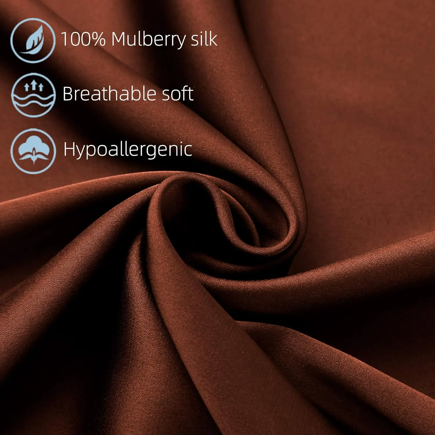 100% Silk Pillow Cases 2 Pack, Mulberry Silk Pillowcase for Hair and Skin with Hidden Zipper, Soft Breathable Smooth Cooling Silk Pillowcase for Sleeping Women (Chocolate, King)