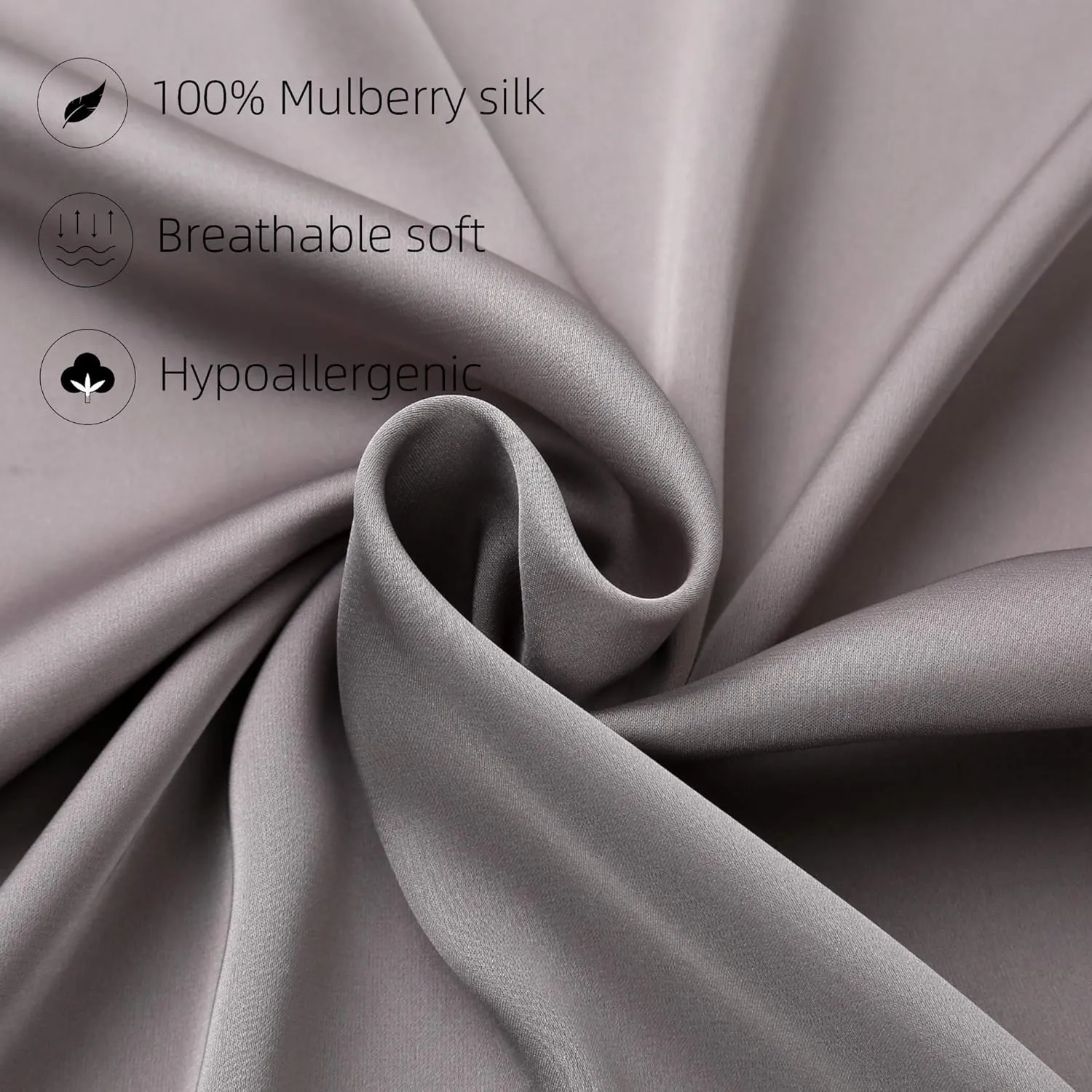 100% Silk Pillow Cases 2 Pack, Mulberry Silk Pillowcase for Hair and Skin with Hidden Zipper, Soft Breathable Smooth Cooling Silk Pillowcase for Sleeping Women (Grey, King)