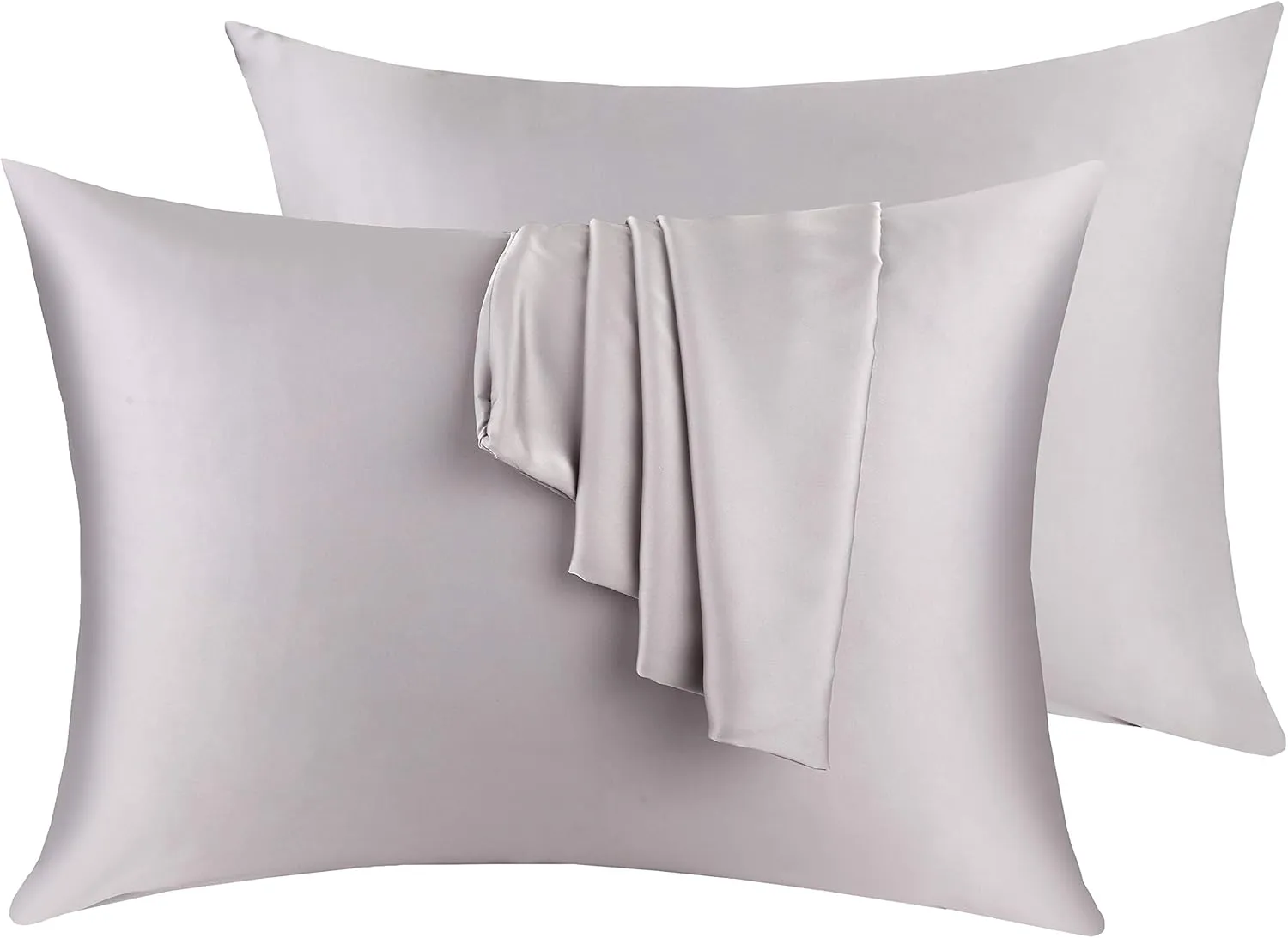 100% Silk Pillow Cases 2 Pack, Mulberry Silk Pillowcase for Hair and Skin with Hidden Zipper, Soft Breathable Smooth Cooling Silk Pillowcase for Sleeping Women (Grey, King)