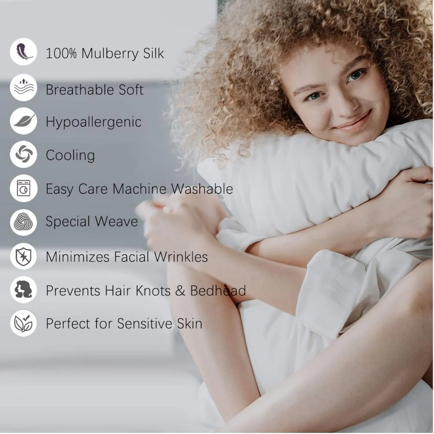 100% Silk Pillow Cases 2 Pack, Mulberry Silk Pillowcase for Hair and Skin with Hidden Zipper, Soft Breathable Smooth Cooling Silk Pillowcase for Sleeping Women (Grey, King)