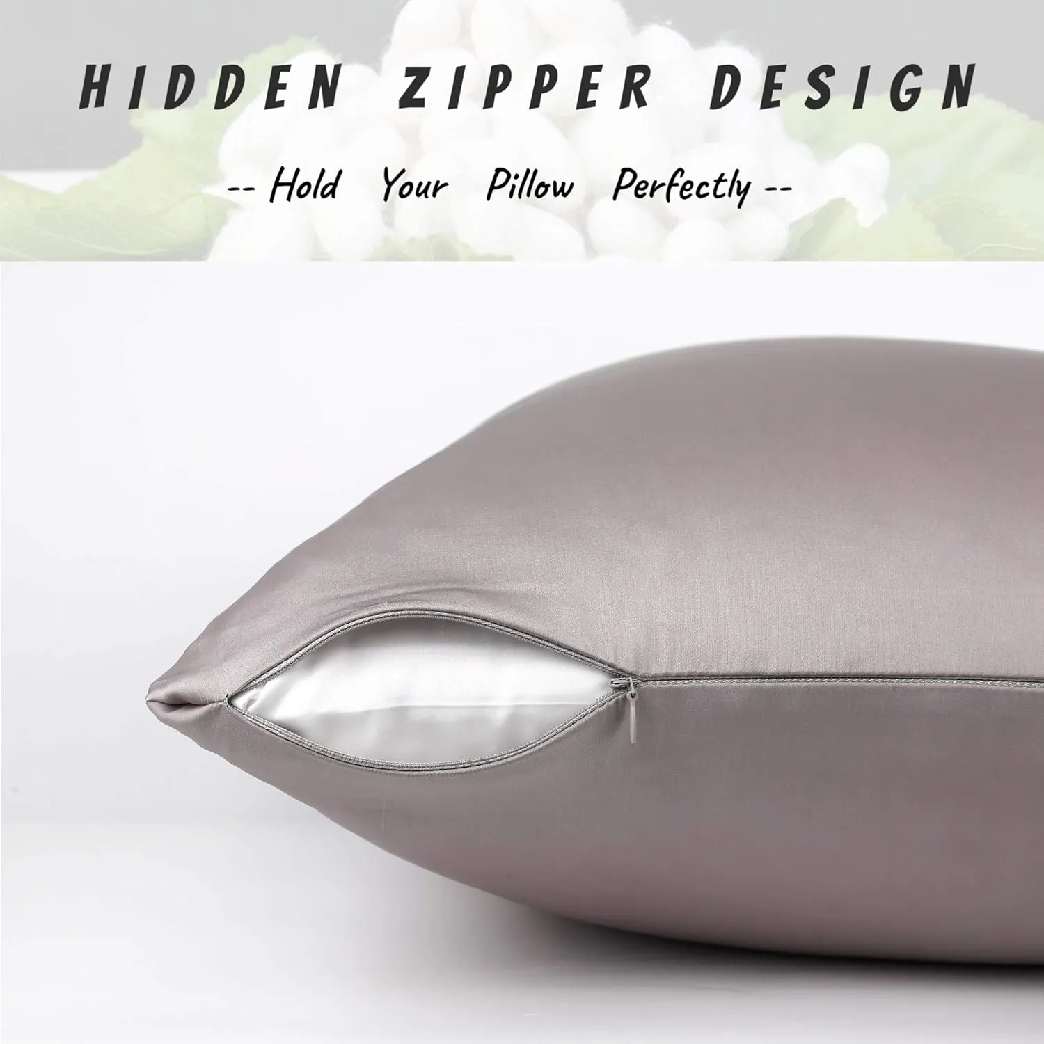 100% Silk Pillow Cases 2 Pack, Mulberry Silk Pillowcase for Hair and Skin with Hidden Zipper, Soft Breathable Smooth Cooling Silk Pillowcase for Sleeping Women (Grey, King)