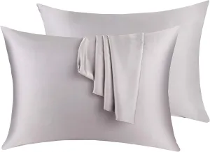 100% Silk Pillow Cases 2 Pack, Mulberry Silk Pillowcase for Hair and Skin with Hidden Zipper, Soft Breathable Smooth Cooling Silk Pillowcase for Sleeping Women (Grey, King)