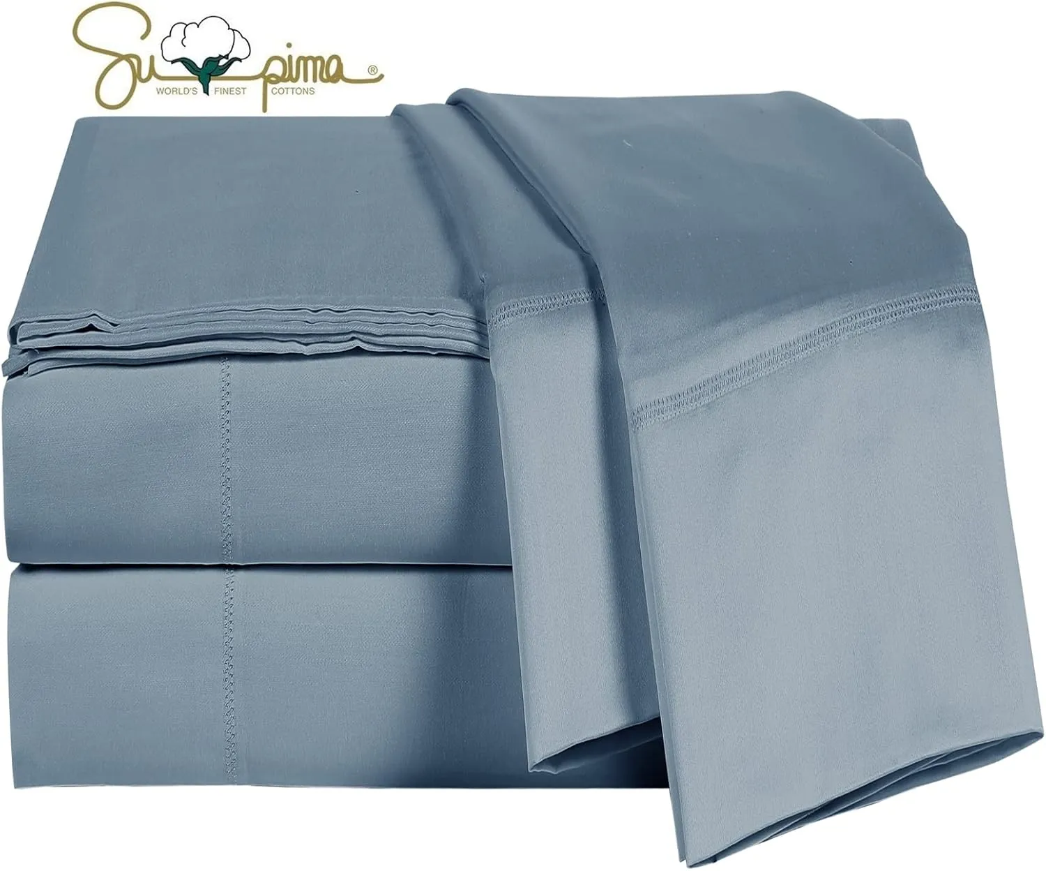 100% Supima Cotton 600 Thread Count King Pillowcase Set of 2, Luxury Hotel Pillow Cases,Soft & Silky Sateen Weave, Premium Quality King Pillowcase 2 Pieces (Blue Grey)