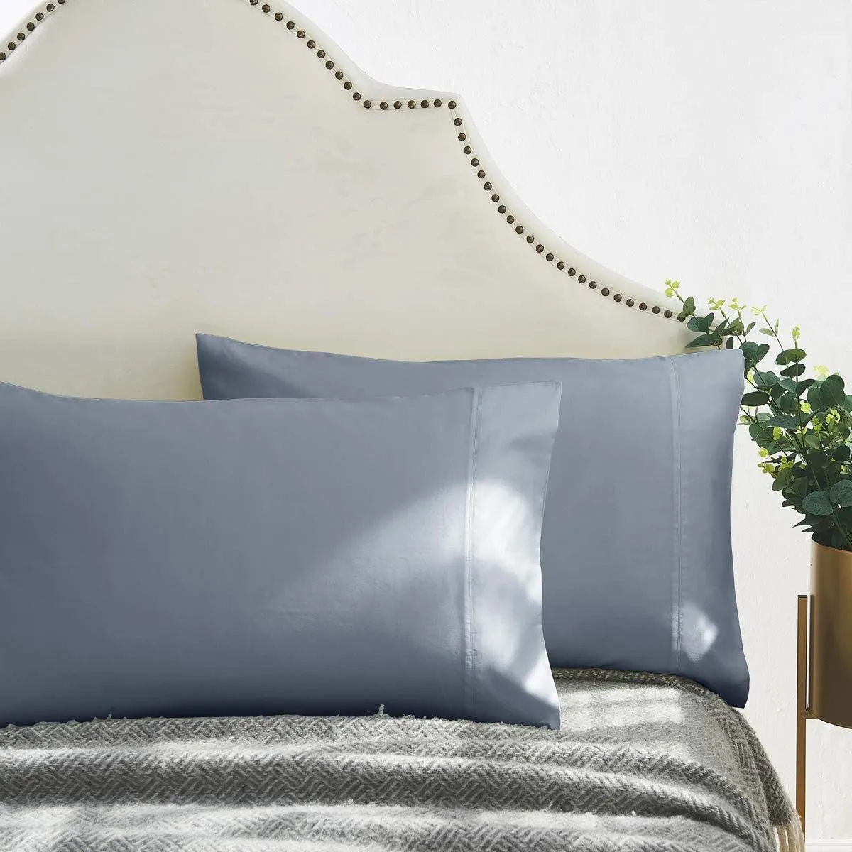100% Supima Cotton 600 Thread Count King Pillowcase Set of 2, Luxury Hotel Pillow Cases,Soft & Silky Sateen Weave, Premium Quality King Pillowcase 2 Pieces (Blue Grey)
