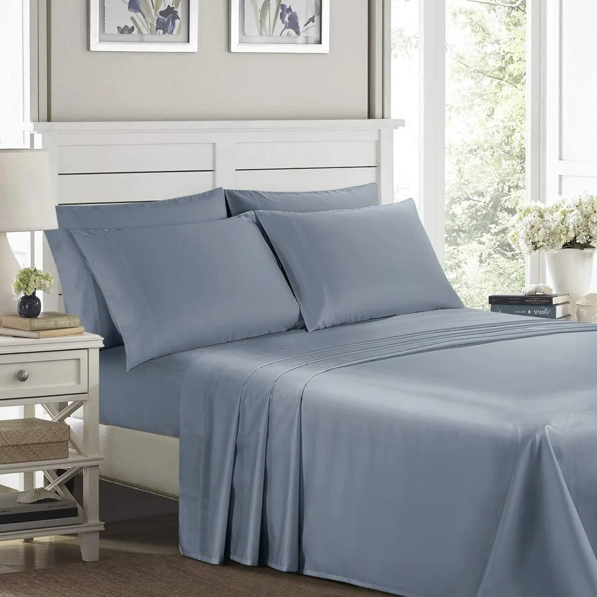 100% Supima Cotton 600 Thread Count King Pillowcase Set of 2, Luxury Hotel Pillow Cases,Soft & Silky Sateen Weave, Premium Quality King Pillowcase 2 Pieces (Blue Grey)