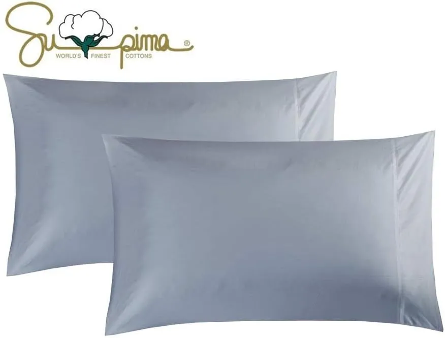 100% Supima Cotton 600 Thread Count King Pillowcase Set of 2, Luxury Hotel Pillow Cases,Soft & Silky Sateen Weave, Premium Quality King Pillowcase 2 Pieces (Blue Grey)