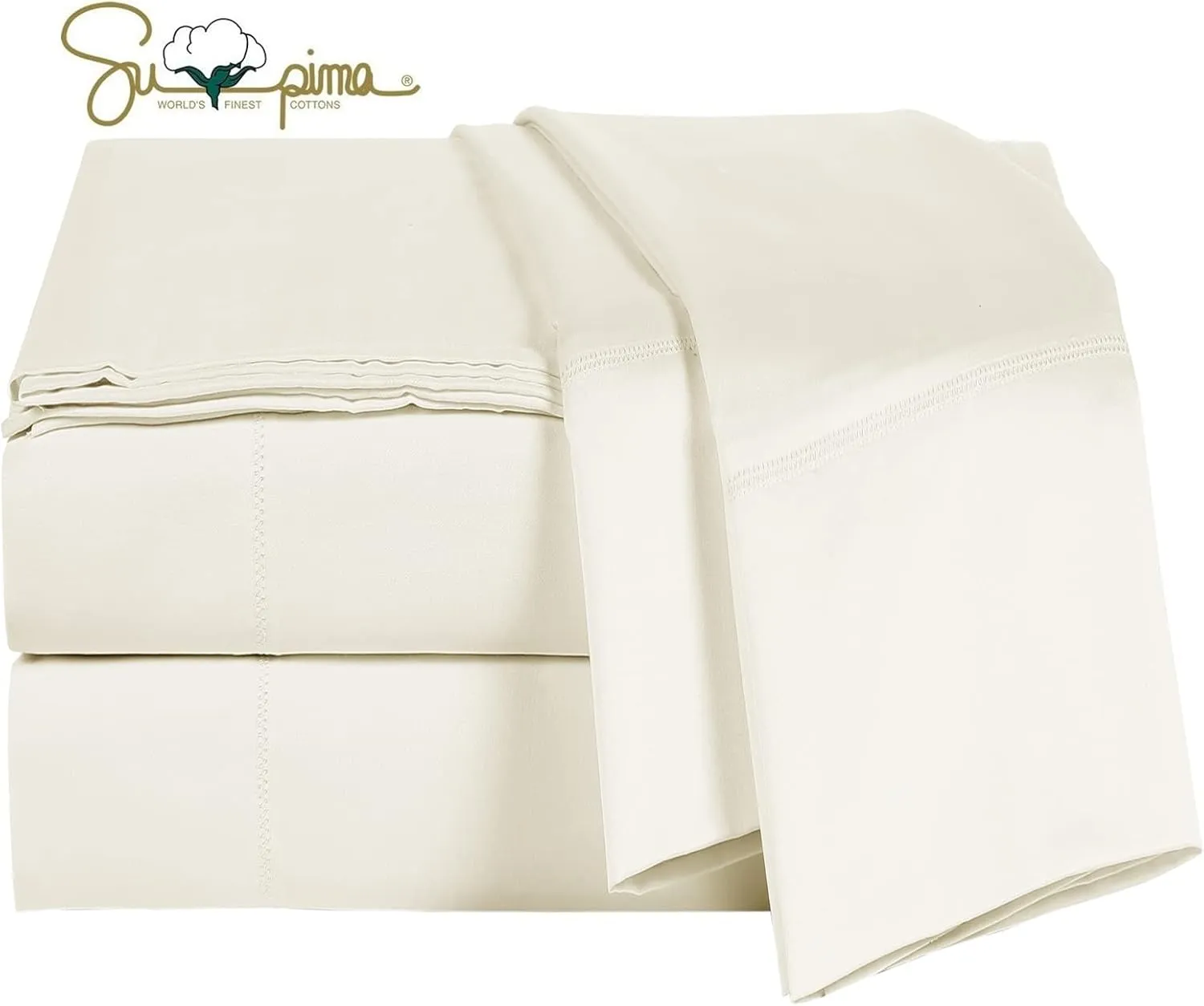 100% Supima Cotton 600 Thread Count King Pillowcase Set of 2, Luxury Hotel Pillow Cases,Soft & Silky Sateen Weave, Premium Quality King Pillowcase 2 Pieces (Ivory, King)