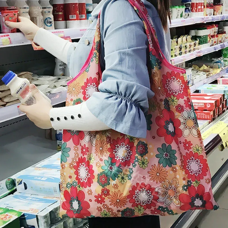 10Pcs Waterproof Capacity Shopping Bags Foldable Grocery Bags SetHandle Design ReusableTote Bags Eco-Friendly for Grocery