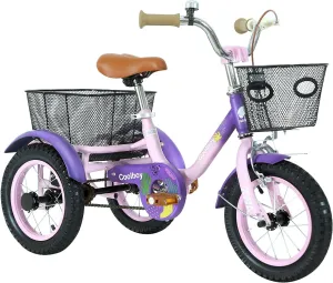 12 inch Trike,Kids Tricycle,Kids Trike,for Ages 3  Beginner Riders, with Front Rear Basket and Passenger Seat, for Shopping Picnic Outdoor Kids Playground Sports,Multiple Colors