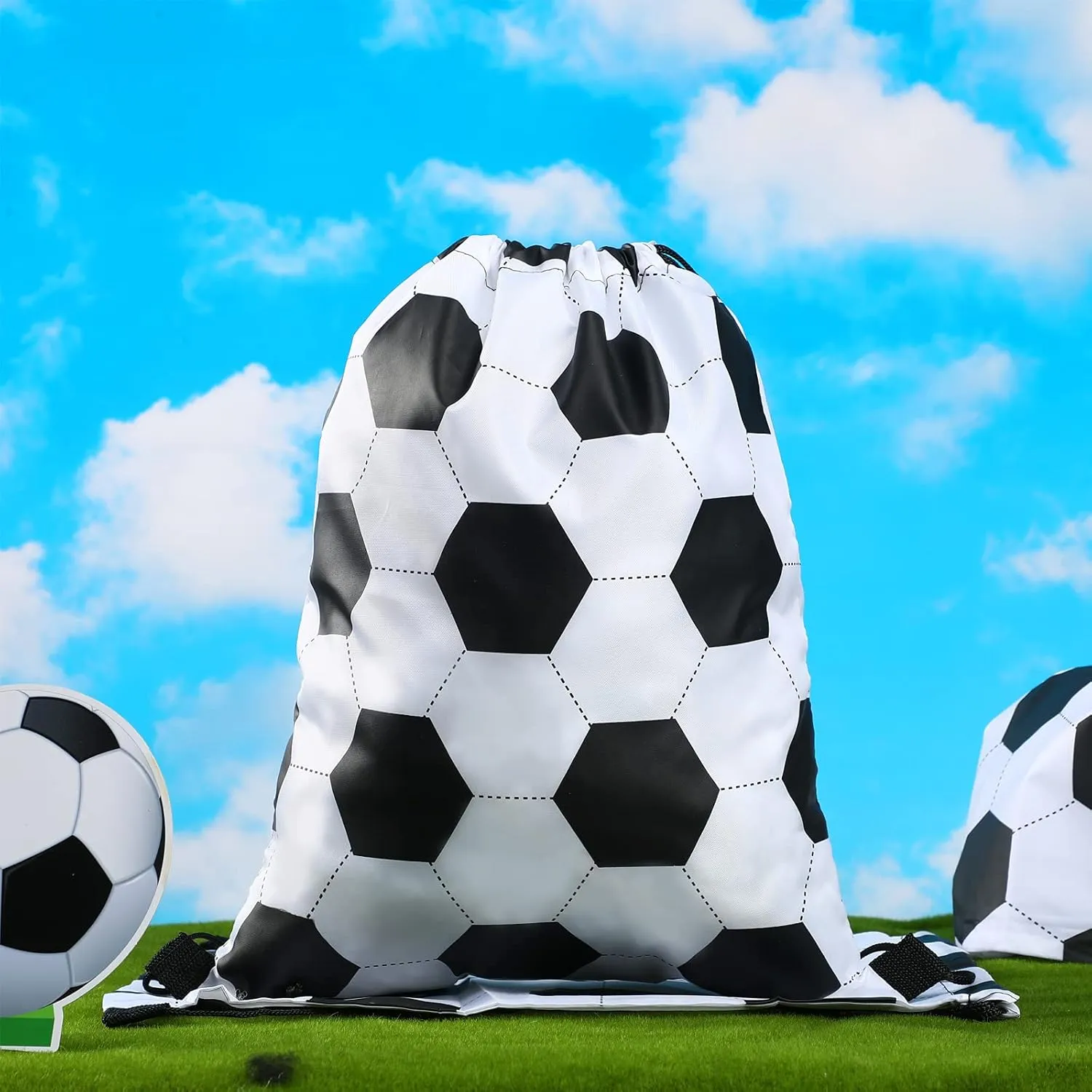 12 Pcs 17 Inch Soccer Style Drawstring Bag Sports Ball Backpack Drawstring Sack Cinch Bags for Team Gift Party Favors