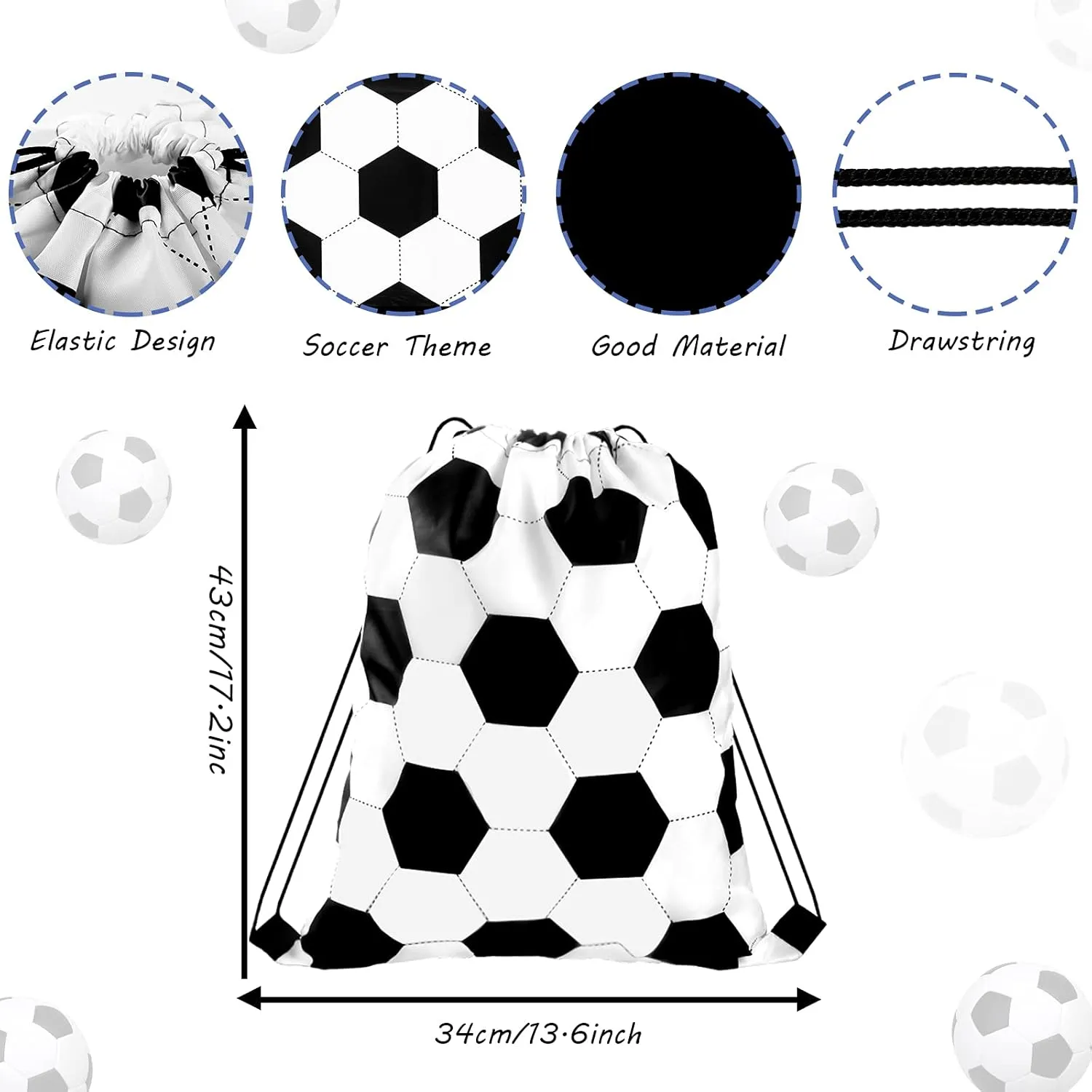 12 Pcs 17 Inch Soccer Style Drawstring Bag Sports Ball Backpack Drawstring Sack Cinch Bags for Team Gift Party Favors