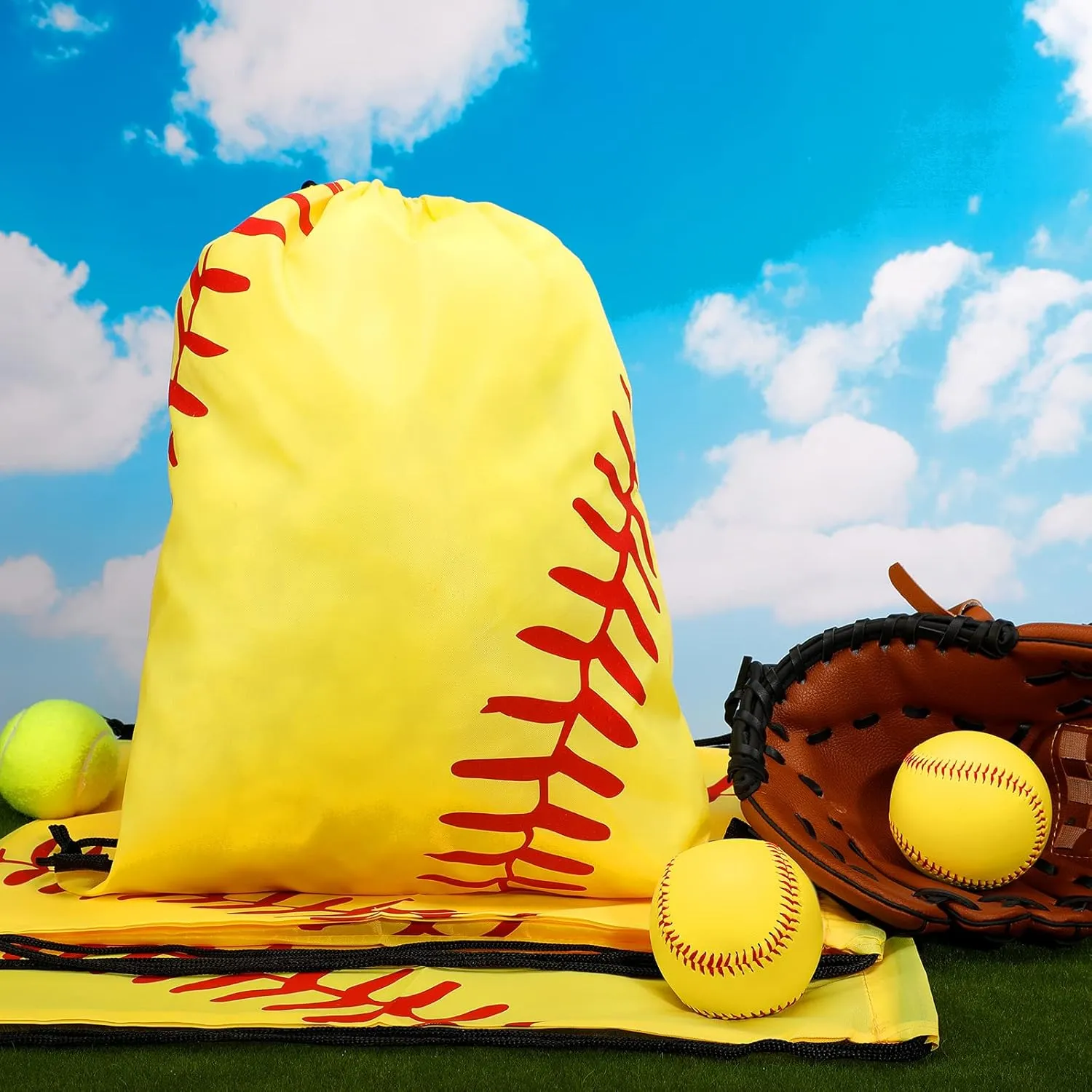 12 Pcs 17 Inch Softball Style Drawstring Bag Sports Ball Backpack Drawstring Sack Cinch Bags for Team Gift Party Favors