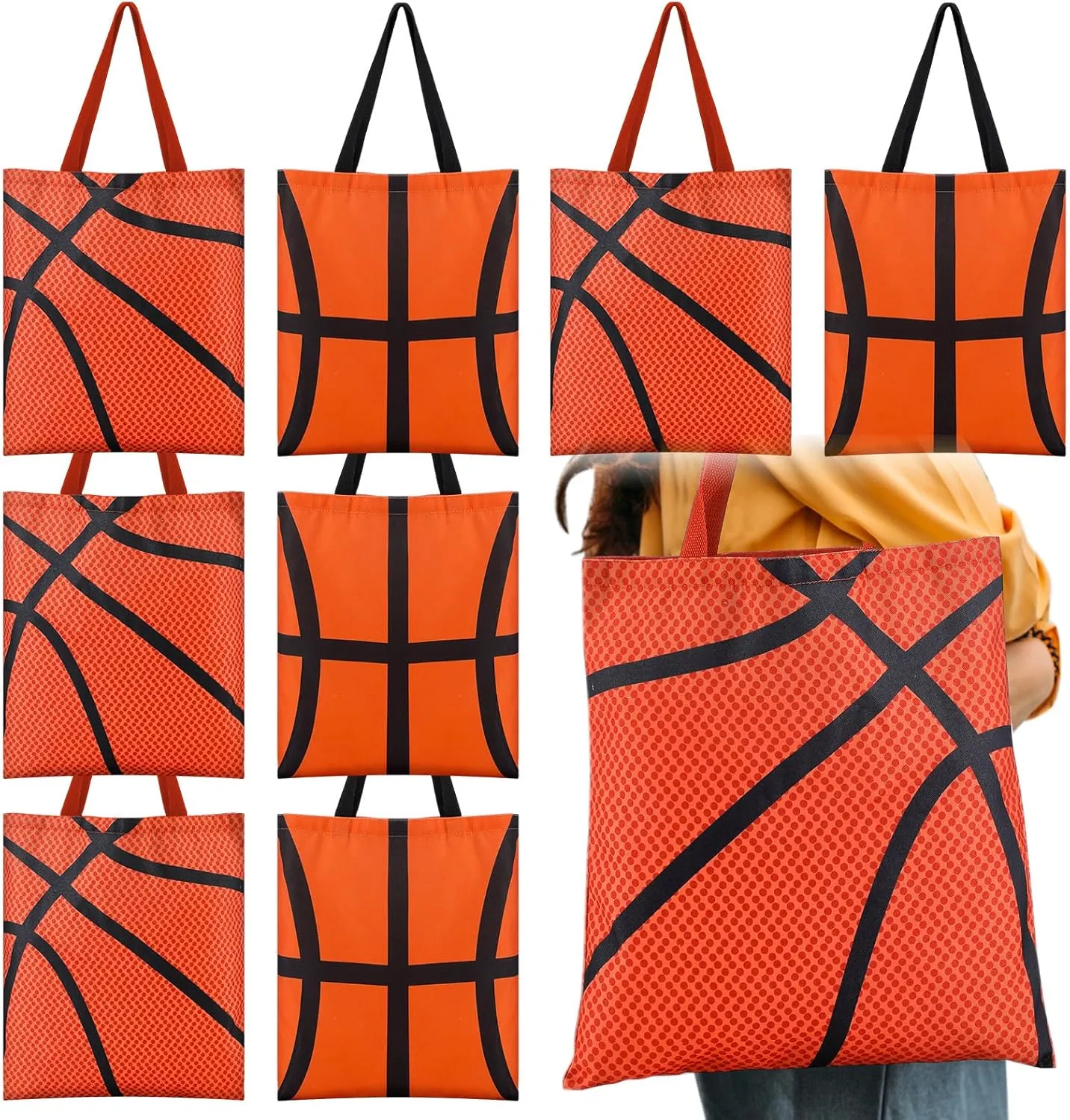 12 Pcs Mother's Day Gift Large Basketball Tote Bag 16 x 14 Canvas Travel Bag Fabric Utility Basketball Lover Gift for Mom Women Girls Girlfriend Sports Players