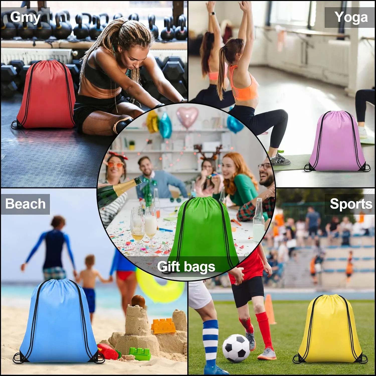 128Pcs Drawstring Bags Bulk Cinch Bag, Polyester String Bag Drawstring Backpack for Trip Party Camping Sports Gym Yoga（Classic）