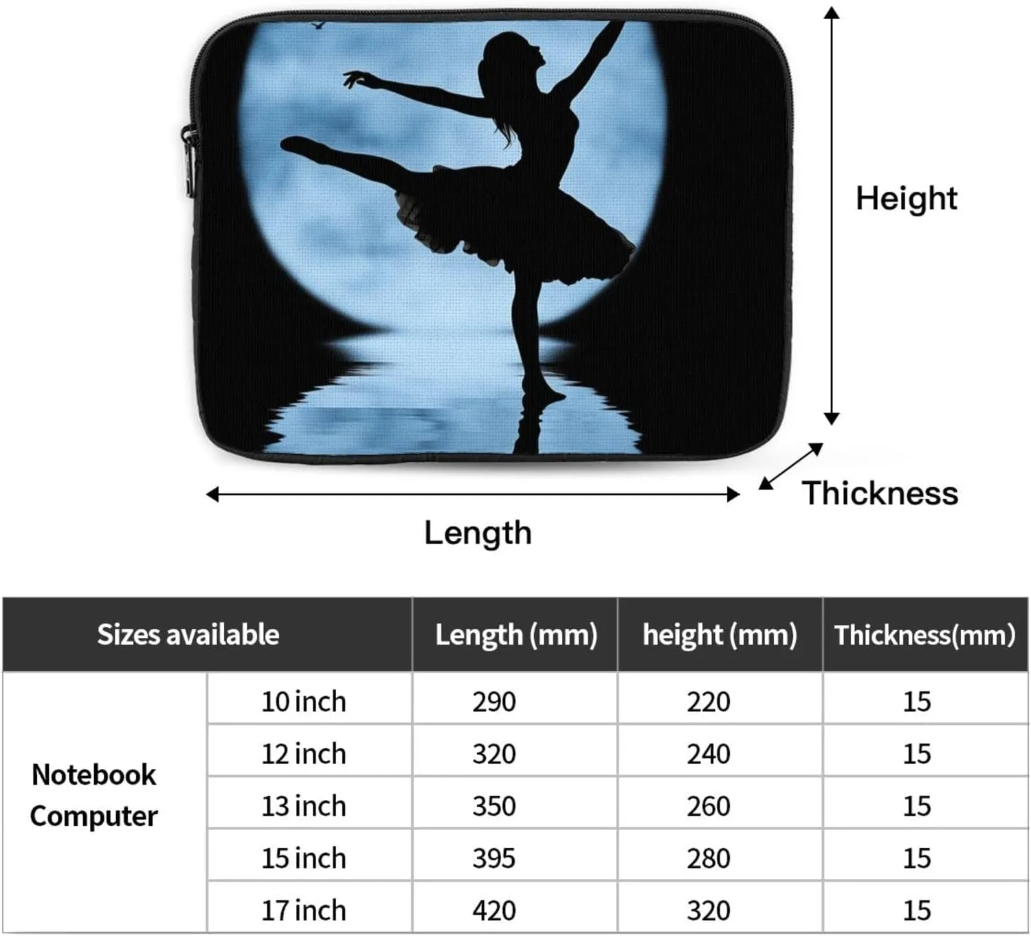 13 Inch Laptop Sleeve Bag Waterproof Shockproof Laptop Case Bag Ballet Girl Silhouette Computer Skin Bags Lightweight Tablet Carrying Case