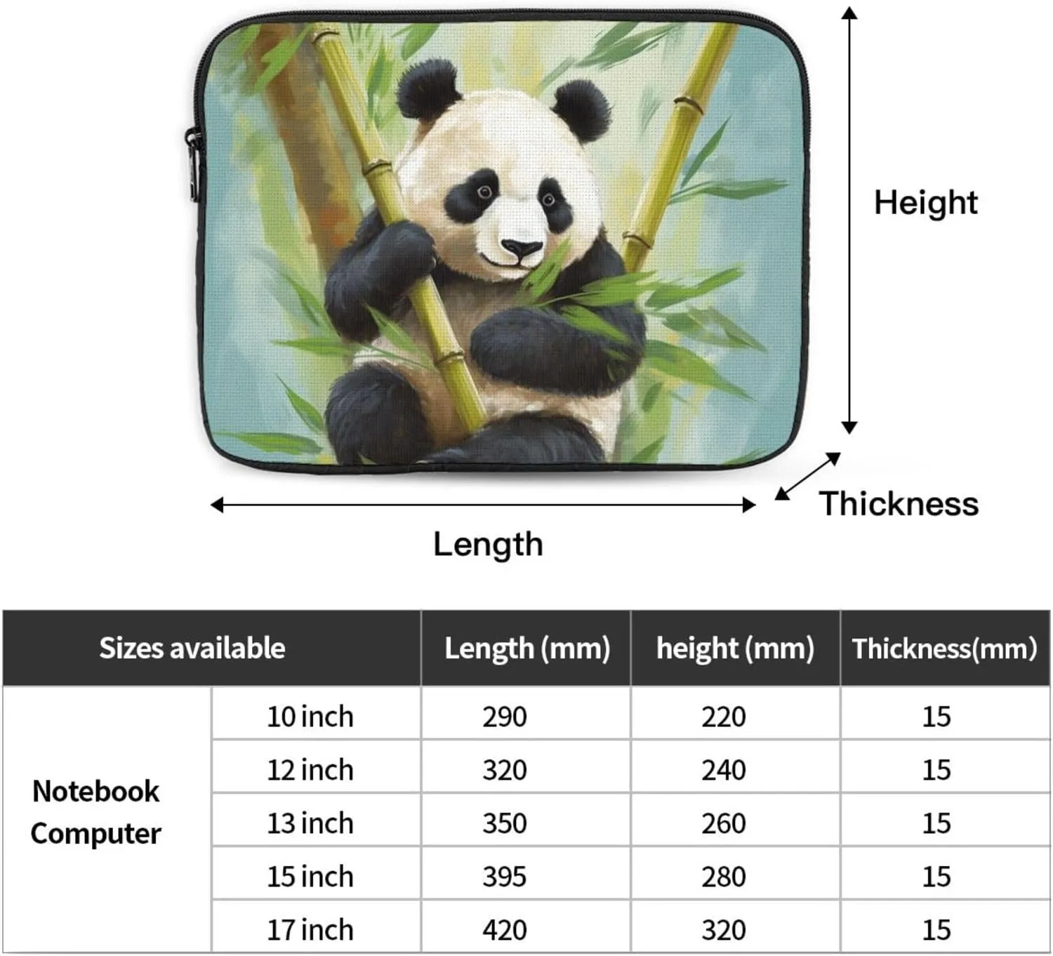 13 Inch Laptop Sleeve Bag Waterproof Shockproof Laptop Case Bag Bamboo with Panda Computer Skin Bags Lightweight Tablet Carrying Case