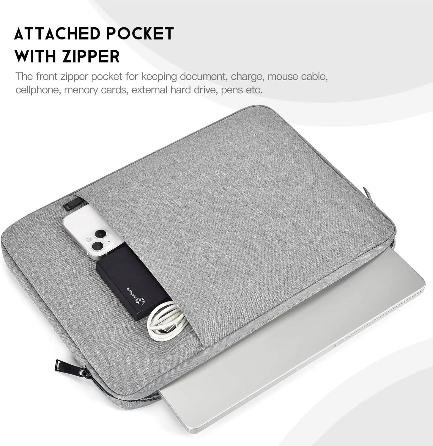 14 inch Laptop Sleeve Case for HP Lenovo Dell ASUS Acer Chromebook 14, HP Stream 14, Dell XPS 15, Inspiron 14, Lenovo ideapad 14, Asus Zenbook 14, Razer Blade 15 Water-Resistant Computer Bag -Grey