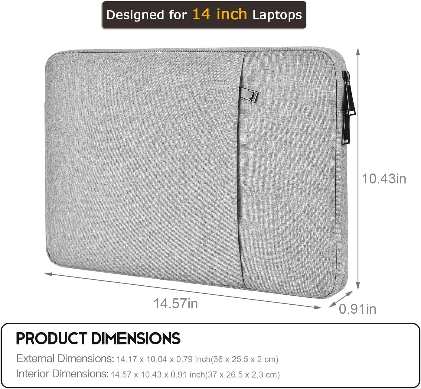 14 inch Laptop Sleeve Case for HP Lenovo Dell ASUS Acer Chromebook 14, HP Stream 14, Dell XPS 15, Inspiron 14, Lenovo ideapad 14, Asus Zenbook 14, Razer Blade 15 Water-Resistant Computer Bag -Grey