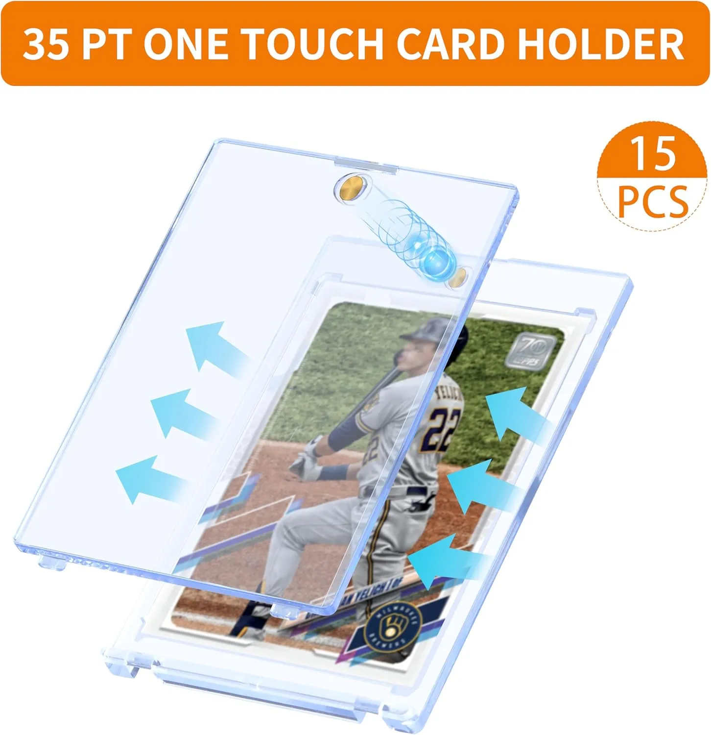 15 Pack 35PT Magnetic Card Holder for Trading Cards, One-Touch Card Case Holder for Baseball Football Sports MTG TCG Collectable Cards