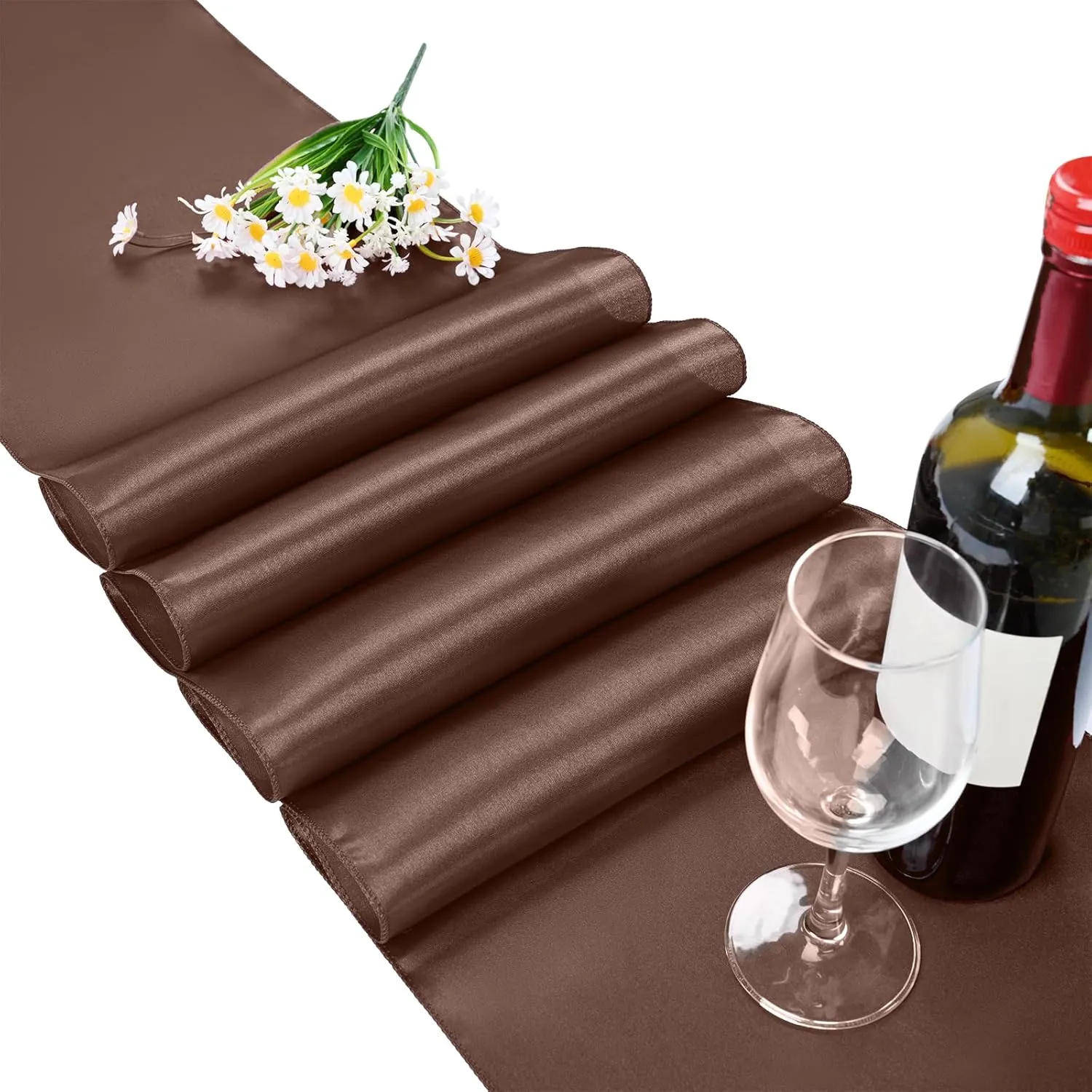 15 Pack Brown Satin Table Runners 12 x 108 Inch Long Table Runners for Rectangle Round Tables, Smooth Satin Table Runner for Wedding,Birthday Party Banquets Graduation Engagements Decoration