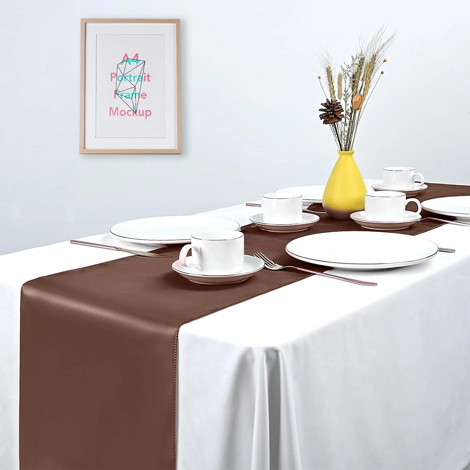 15 Pack Brown Satin Table Runners 12 x 108 Inch Long Table Runners for Rectangle Round Tables, Smooth Satin Table Runner for Wedding,Birthday Party Banquets Graduation Engagements Decoration
