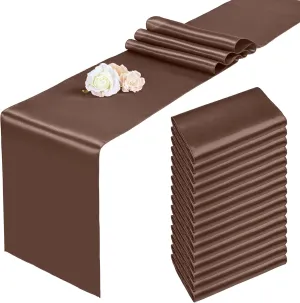 15 Pack Brown Satin Table Runners 12 x 108 Inch Long Table Runners for Rectangle Round Tables, Smooth Satin Table Runner for Wedding,Birthday Party Banquets Graduation Engagements Decoration