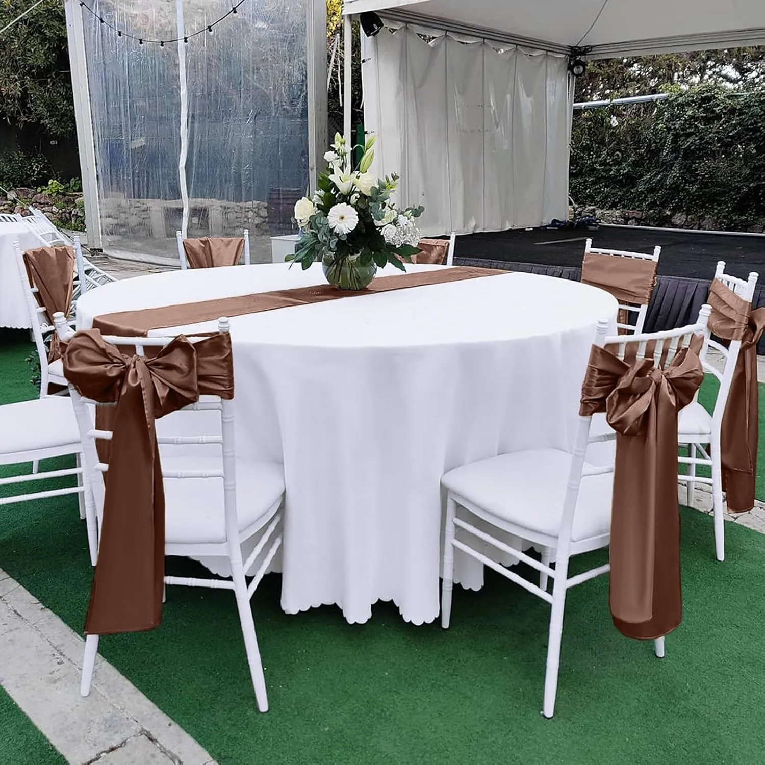 15 Pack Brown Satin Table Runners 12 x 108 Inch Long Table Runners for Rectangle Round Tables, Smooth Satin Table Runner for Wedding,Birthday Party Banquets Graduation Engagements Decoration