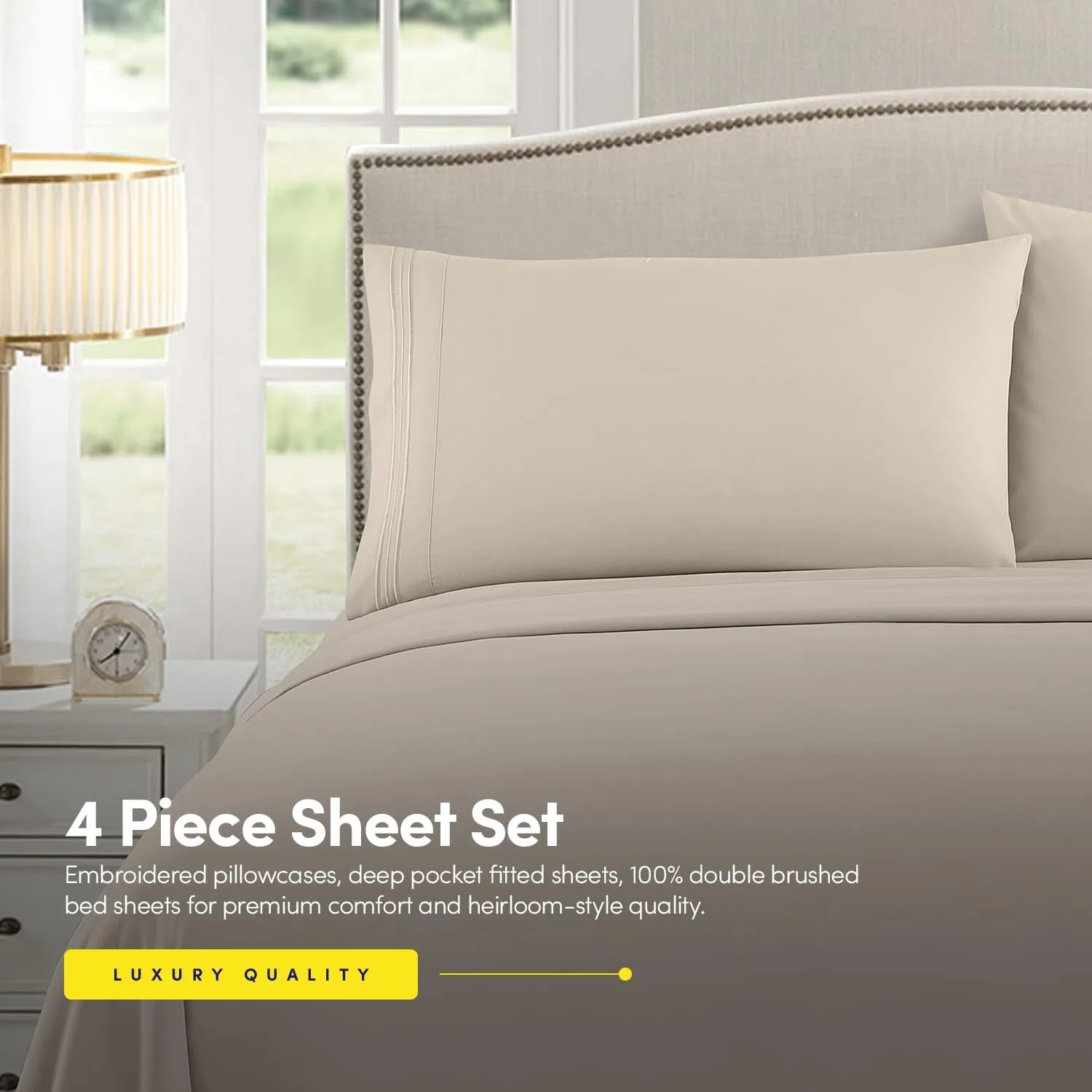 1500 Supreme Collection King Sheet Sets Beige Cream - Luxury Hotel Bed Sheets and Pillowcase Set for King Mattress - Extra Soft, Elastic Corner Straps, Deep Pocket Sheets, King Beige Cream