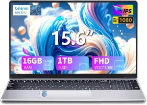 15.6 Inch Laptop Computer, Gaming Laptop, Laptops 16GB RAM 1TB SSD N95 Processor (up to 3.4GHz), FHD IPS 1920 x 1080 Laptop Computers Supports 180 Angle Opening Backlit Keyboard Fingerprint Unlock