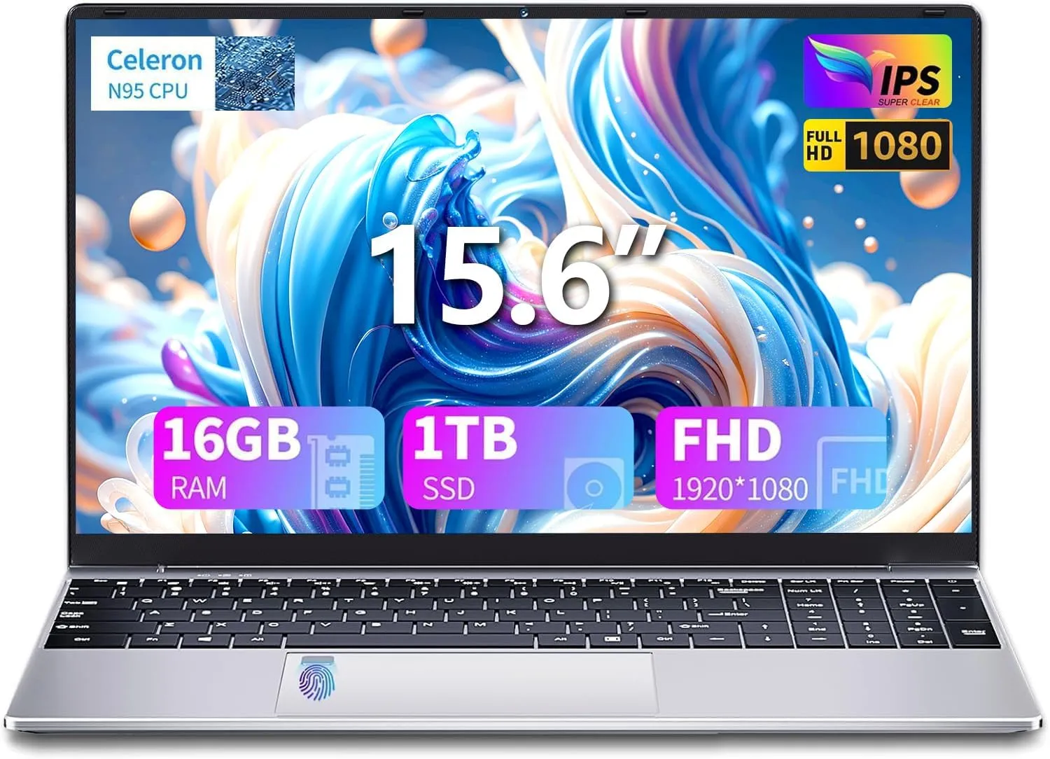 15.6 Inch Laptop Computer, Gaming Laptop, Laptops 16GB RAM 1TB SSD N95 Processor (up to 3.4GHz), FHD IPS 1920 x 1080 Laptop Computers Supports 180 Angle Opening Backlit Keyboard Fingerprint Unlock