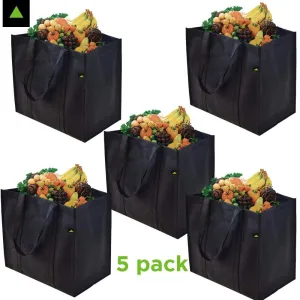 15x9.5x13" Extra Large & Super Strong Reusable Grocery Bags, Pack Of 5