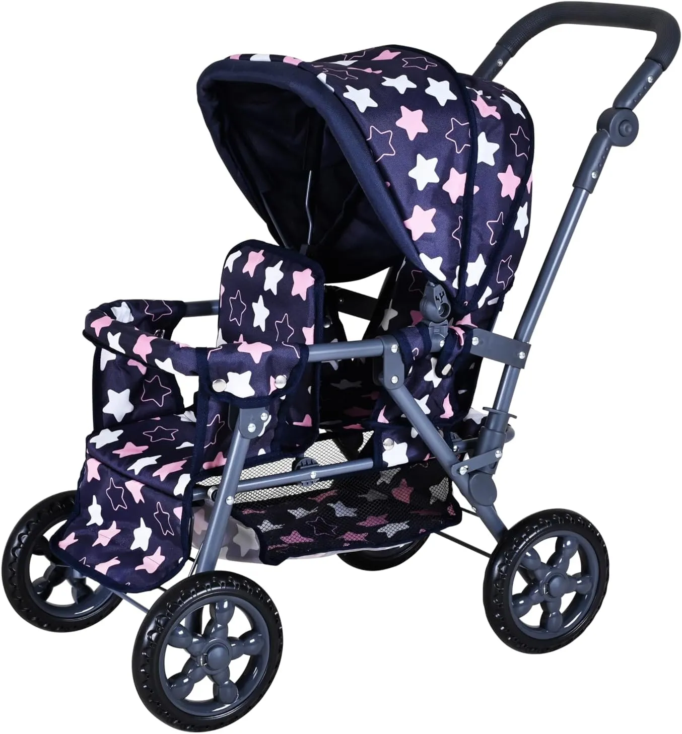 16643 Big Twin Baby Doll Stroller - Pink Star Blue