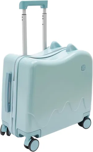 18" Kids Riding Suitcase, Rectangular Kids Luggage, Travel Trolley Case, Freestanding Rolling Luggage with Lock for Short Trips, School Trips, Outings (Azure Blue)