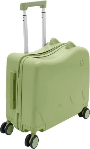 18" Kids Riding Suitcase, Rectangular Kids Luggage, Travel Trolley Case, Freestanding Rolling Luggage with Lock for Short Trips, School Trips, Outings (Olive Green)