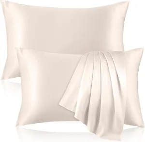 2 Pack 100% Pure Silk Pillowcase for Hair and Skin, Both Sides Mulberry Silk Pillowcases with Hidden Zipper, Cooling Pillowcase 19 Momme, 600 Thread Silk Pillow Cases Standard Size, Beige
