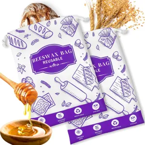 2-Pack Beeswax Bread Bags for Homemade Bread, Purple Reusable Sourdough Storage Bags with Premium Beeswax Coating for Loafs Baguette Fresh Keeping,Great Homesteading Essentials and Baking Gifts.
