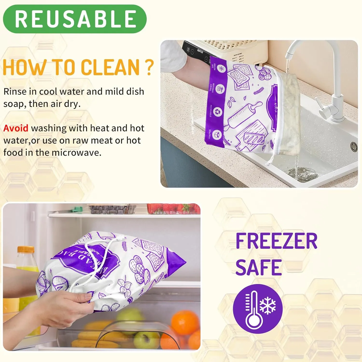 2-Pack Beeswax Bread Bags for Homemade Bread, Purple Reusable Sourdough Storage Bags with Premium Beeswax Coating for Loafs Baguette Fresh Keeping,Great Homesteading Essentials and Baking Gifts.